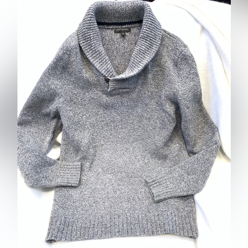 Banana Republic Sweater Mens
XL Shawl Collar Heather Gray 
Knit
Preppy
Classic
